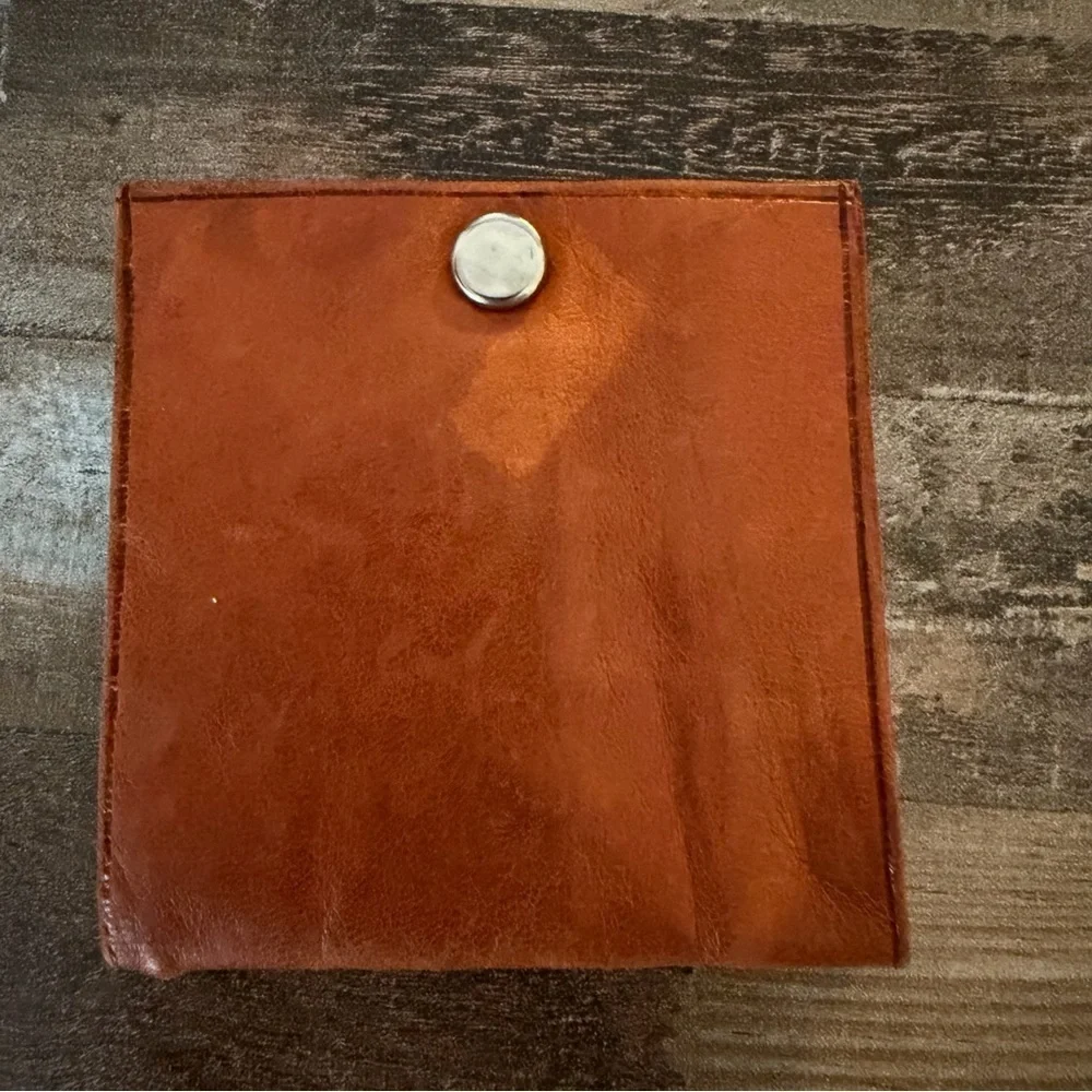 Vintage Moroccan Hand made Folding Origami Soft Tan Leather Coin Purse wallet